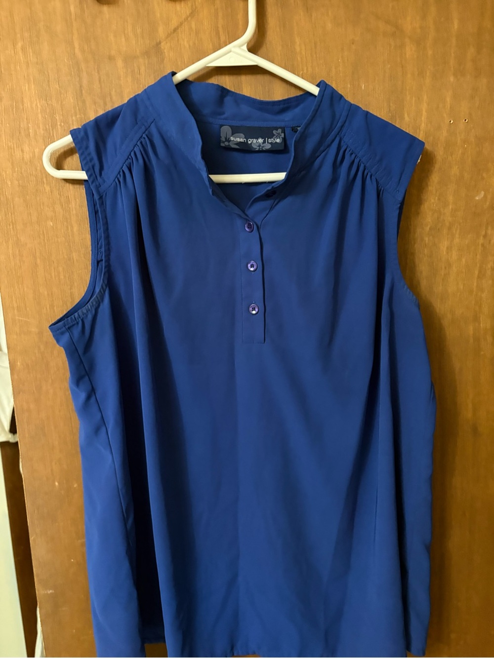 Susan Graver Sleeveless Mandarin Collar Camisole in Royal Blue